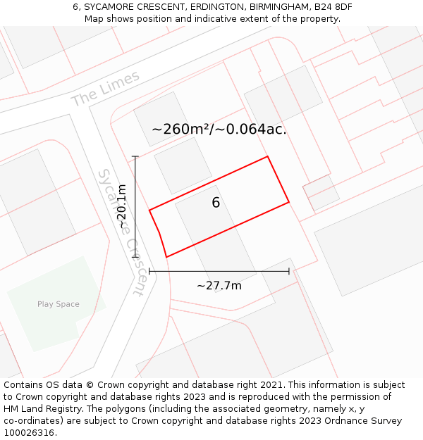 6, SYCAMORE CRESCENT, ERDINGTON, BIRMINGHAM, B24 8DF: Plot and title map