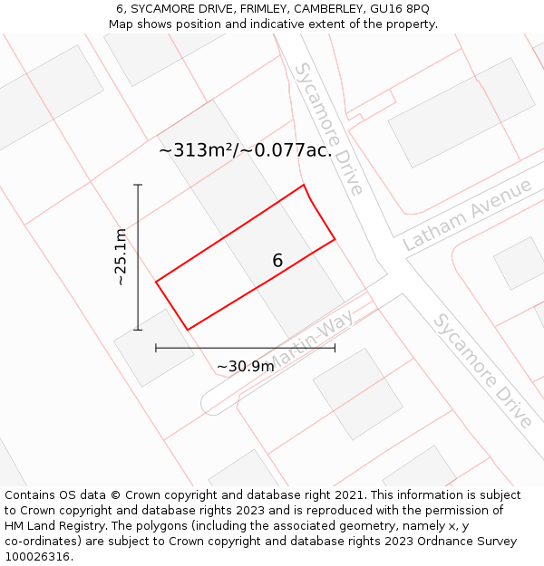 6, SYCAMORE DRIVE, FRIMLEY, CAMBERLEY, GU16 8PQ: Plot and title map