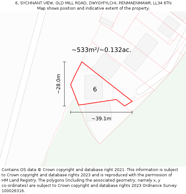 6, SYCHNANT VIEW, OLD MILL ROAD, DWYGYFYLCHI, PENMAENMAWR, LL34 6TN: Plot and title map