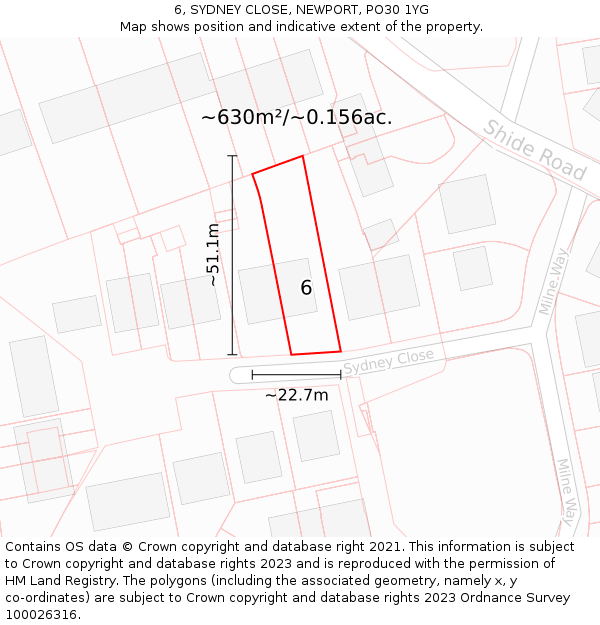 6, SYDNEY CLOSE, NEWPORT, PO30 1YG: Plot and title map