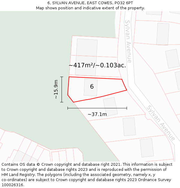 6, SYLVAN AVENUE, EAST COWES, PO32 6PT: Plot and title map