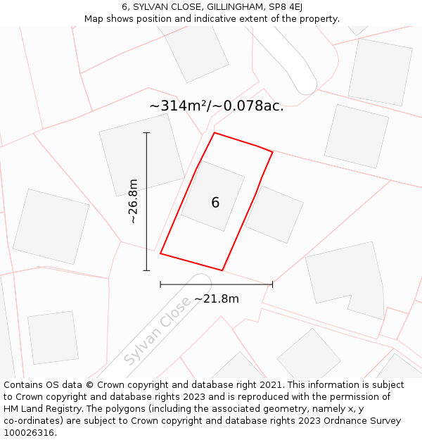 6, SYLVAN CLOSE, GILLINGHAM, SP8 4EJ: Plot and title map
