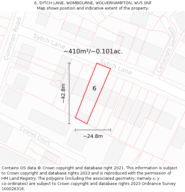 6, SYTCH LANE, WOMBOURNE, WOLVERHAMPTON, WV5 0NF: Plot and title map