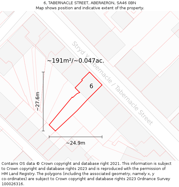 6, TABERNACLE STREET, ABERAERON, SA46 0BN: Plot and title map