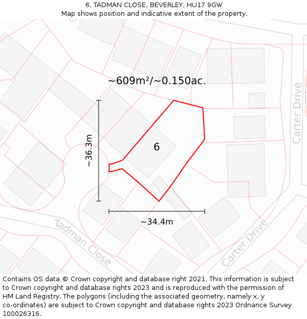 6, TADMAN CLOSE, BEVERLEY, HU17 9GW: Plot and title map