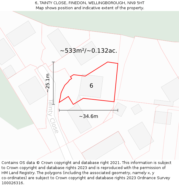 6, TAINTY CLOSE, FINEDON, WELLINGBOROUGH, NN9 5HT: Plot and title map