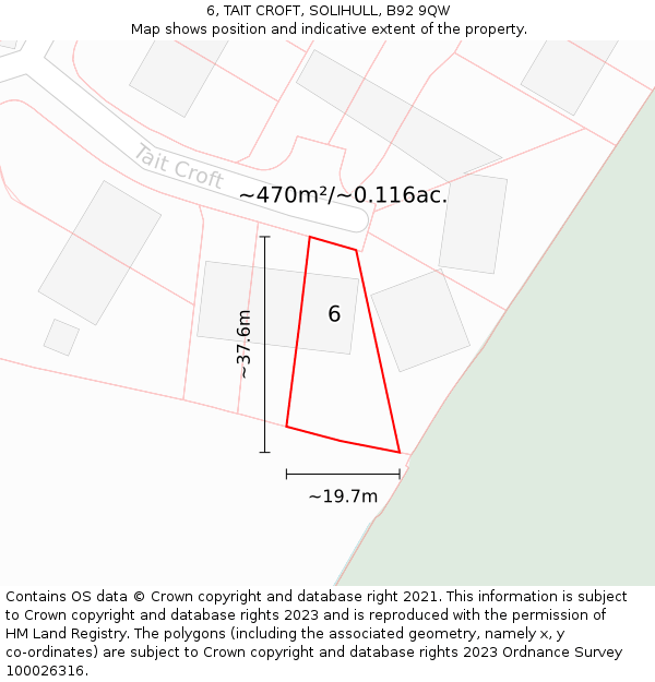 6, TAIT CROFT, SOLIHULL, B92 9QW: Plot and title map