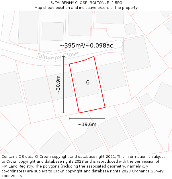 6, TALBENNY CLOSE, BOLTON, BL1 5FG: Plot and title map