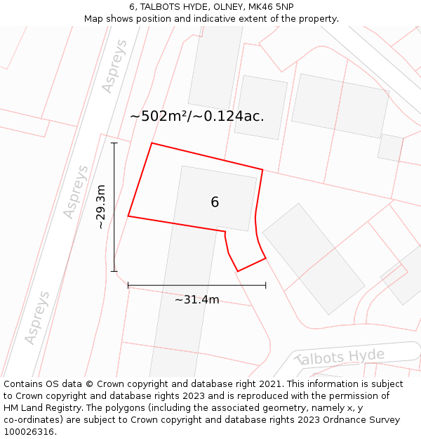 6, TALBOTS HYDE, OLNEY, MK46 5NP: Plot and title map