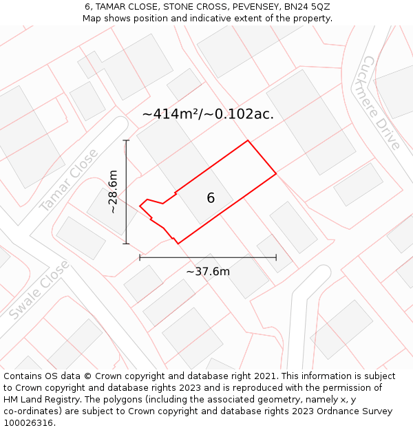 6, TAMAR CLOSE, STONE CROSS, PEVENSEY, BN24 5QZ: Plot and title map