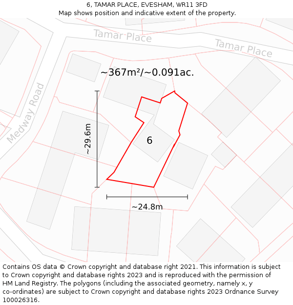 6, TAMAR PLACE, EVESHAM, WR11 3FD: Plot and title map