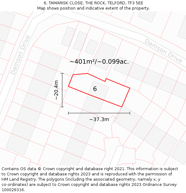 6, TAMARISK CLOSE, THE ROCK, TELFORD, TF3 5EE: Plot and title map