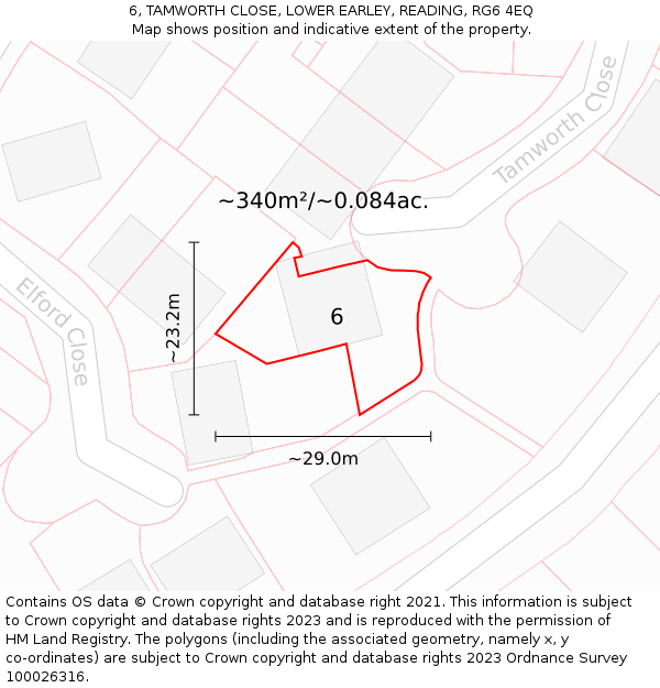 6, TAMWORTH CLOSE, LOWER EARLEY, READING, RG6 4EQ: Plot and title map