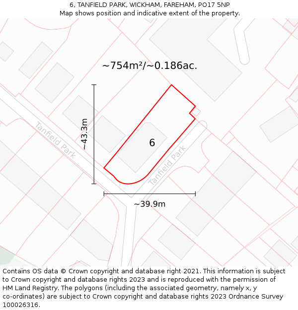 6, TANFIELD PARK, WICKHAM, FAREHAM, PO17 5NP: Plot and title map