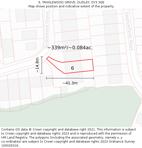 6, TANGLEWOOD GROVE, DUDLEY, DY3 3QE: Plot and title map