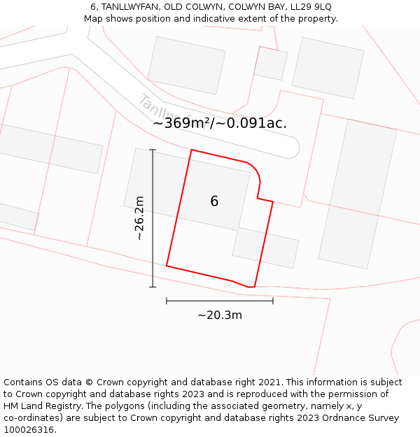 6, TANLLWYFAN, OLD COLWYN, COLWYN BAY, LL29 9LQ: Plot and title map