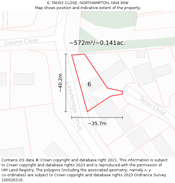 6, TANSY CLOSE, NORTHAMPTON, NN4 9XW: Plot and title map