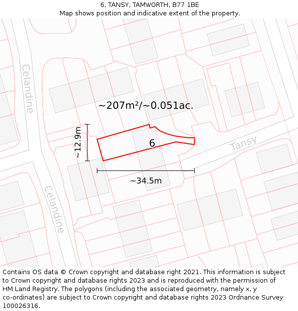 6, TANSY, TAMWORTH, B77 1BE: Plot and title map