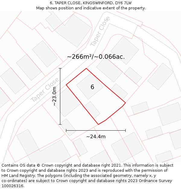 6, TAPER CLOSE, KINGSWINFORD, DY6 7LW: Plot and title map
