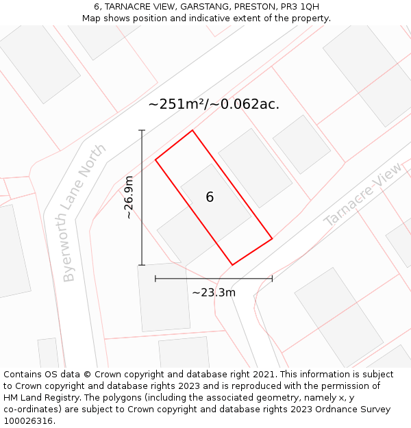 6, TARNACRE VIEW, GARSTANG, PRESTON, PR3 1QH: Plot and title map