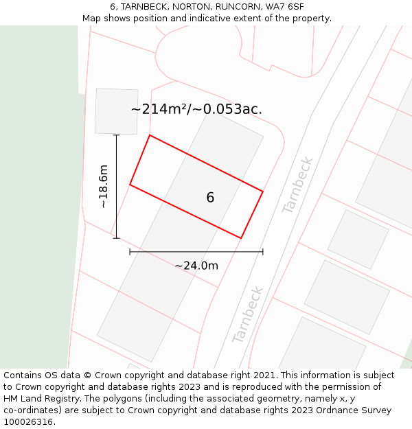 6, TARNBECK, NORTON, RUNCORN, WA7 6SF: Plot and title map