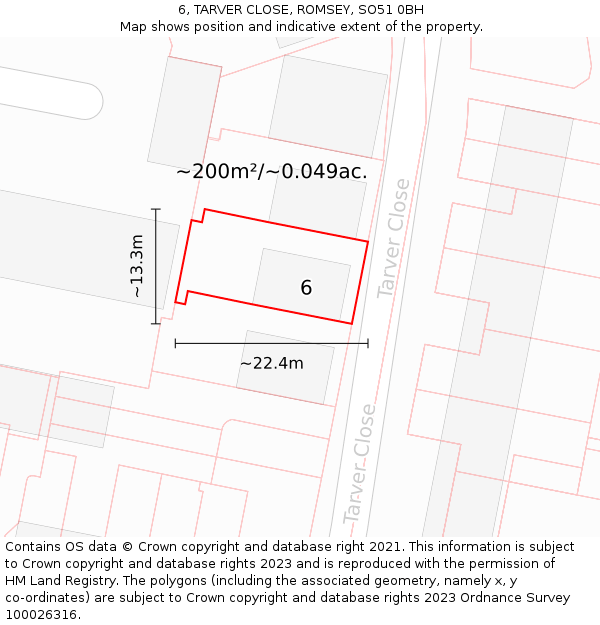 6, TARVER CLOSE, ROMSEY, SO51 0BH: Plot and title map