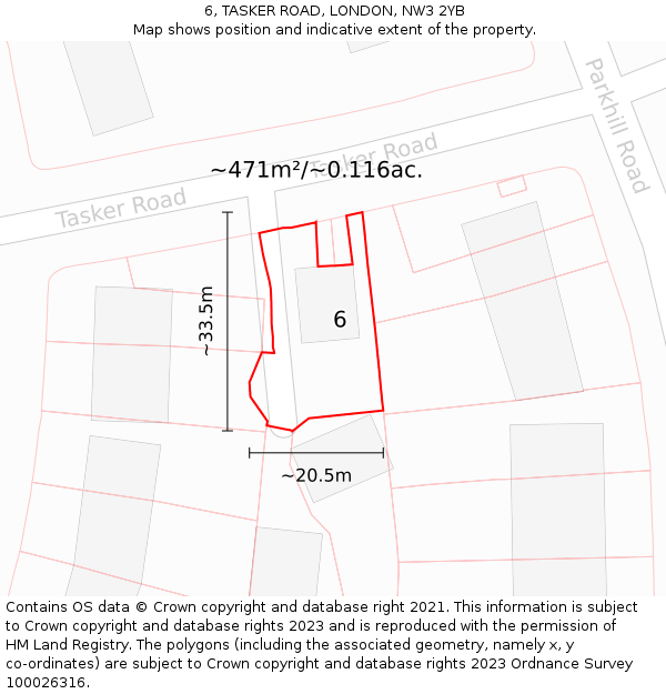 6, TASKER ROAD, LONDON, NW3 2YB: Plot and title map