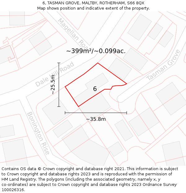 6, TASMAN GROVE, MALTBY, ROTHERHAM, S66 8QX: Plot and title map