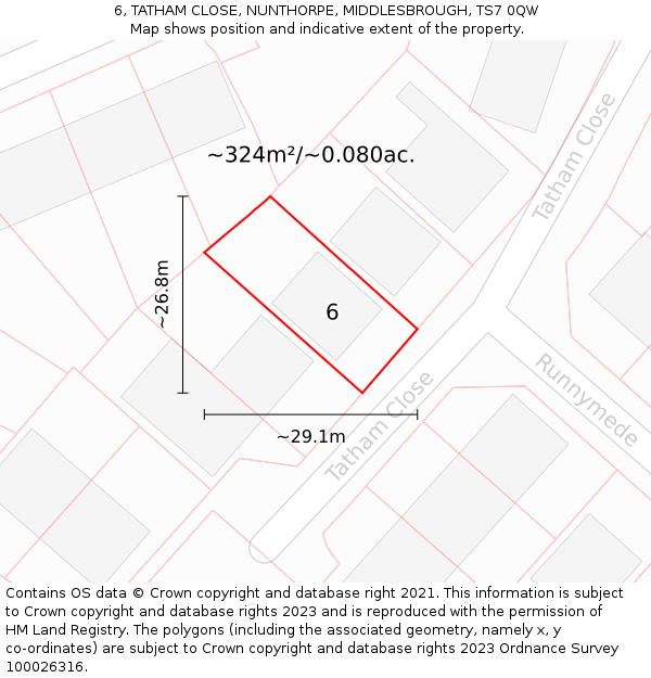 6, TATHAM CLOSE, NUNTHORPE, MIDDLESBROUGH, TS7 0QW: Plot and title map