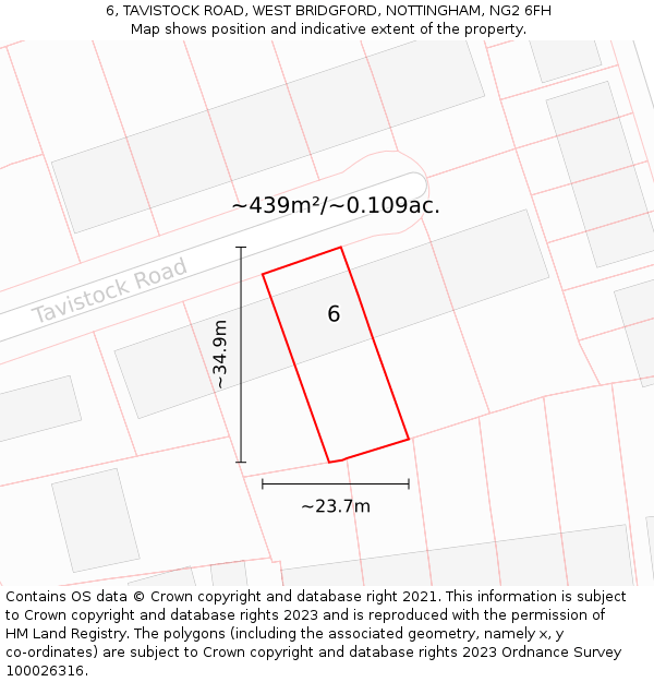 6, TAVISTOCK ROAD, WEST BRIDGFORD, NOTTINGHAM, NG2 6FH: Plot and title map