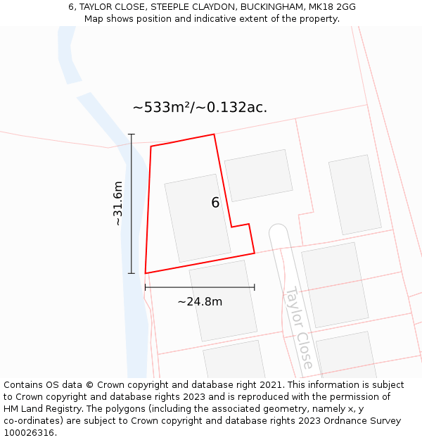 6, TAYLOR CLOSE, STEEPLE CLAYDON, BUCKINGHAM, MK18 2GG: Plot and title map