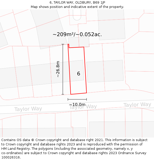 6, TAYLOR WAY, OLDBURY, B69 1JP: Plot and title map