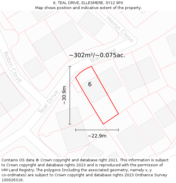 6, TEAL DRIVE, ELLESMERE, SY12 9PX: Plot and title map