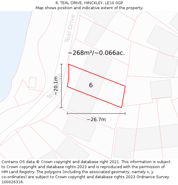 6, TEAL DRIVE, HINCKLEY, LE10 0GP: Plot and title map