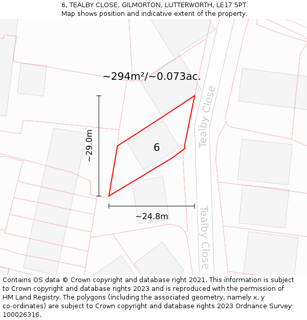 6, TEALBY CLOSE, GILMORTON, LUTTERWORTH, LE17 5PT: Plot and title map