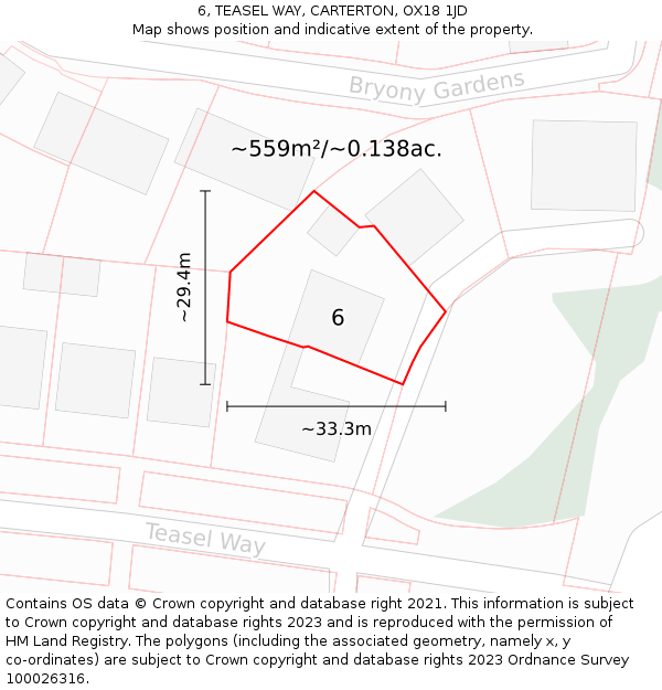 6, TEASEL WAY, CARTERTON, OX18 1JD: Plot and title map