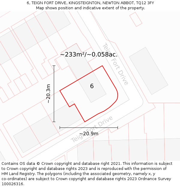 6, TEIGN FORT DRIVE, KINGSTEIGNTON, NEWTON ABBOT, TQ12 3FY: Plot and title map