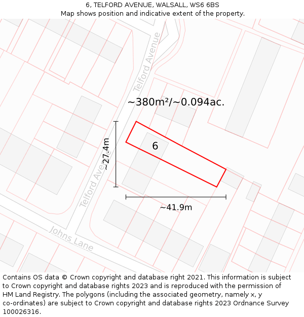 6, TELFORD AVENUE, WALSALL, WS6 6BS: Plot and title map