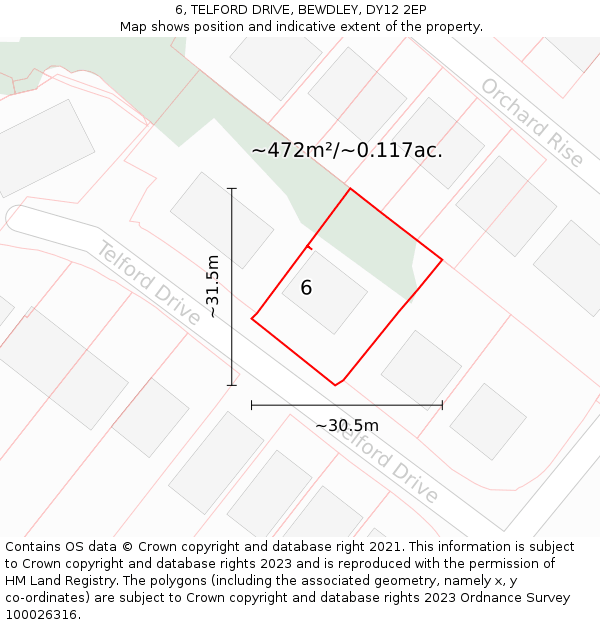 6, TELFORD DRIVE, BEWDLEY, DY12 2EP: Plot and title map