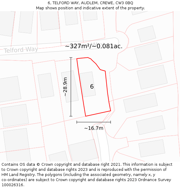 6, TELFORD WAY, AUDLEM, CREWE, CW3 0BQ: Plot and title map