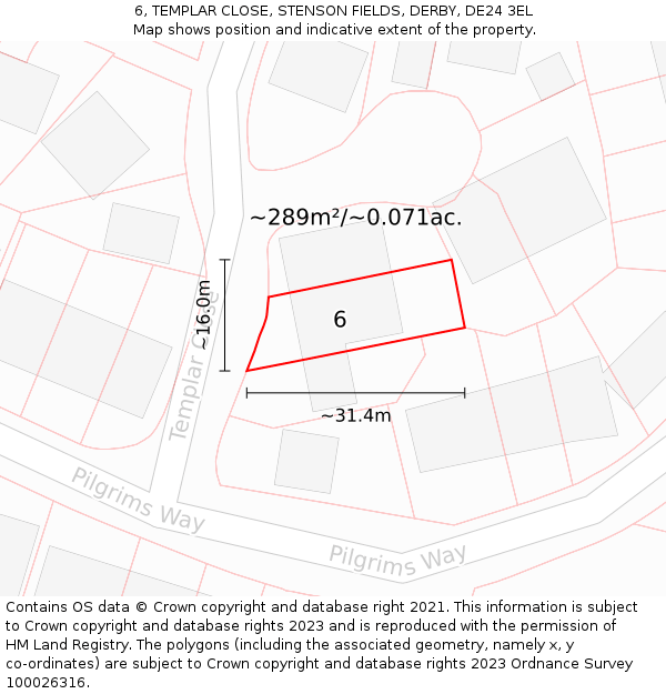 6, TEMPLAR CLOSE, STENSON FIELDS, DERBY, DE24 3EL: Plot and title map