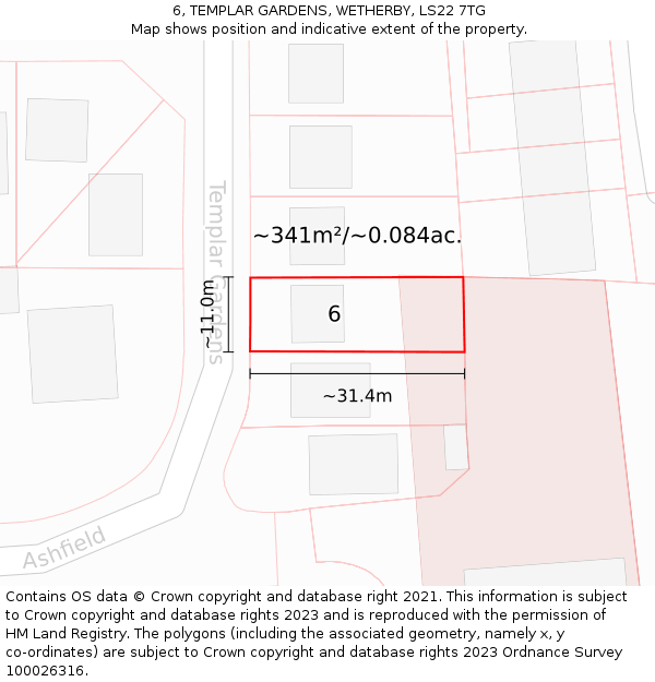6, TEMPLAR GARDENS, WETHERBY, LS22 7TG: Plot and title map