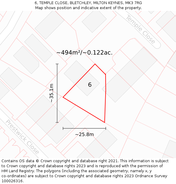 6, TEMPLE CLOSE, BLETCHLEY, MILTON KEYNES, MK3 7RG: Plot and title map