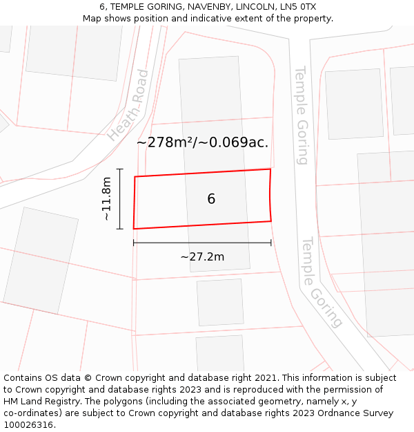 6, TEMPLE GORING, NAVENBY, LINCOLN, LN5 0TX: Plot and title map