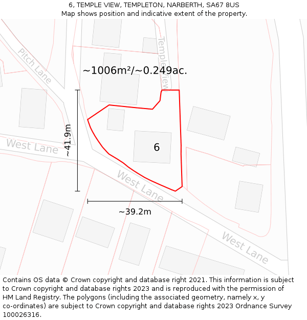 6, TEMPLE VIEW, TEMPLETON, NARBERTH, SA67 8US: Plot and title map