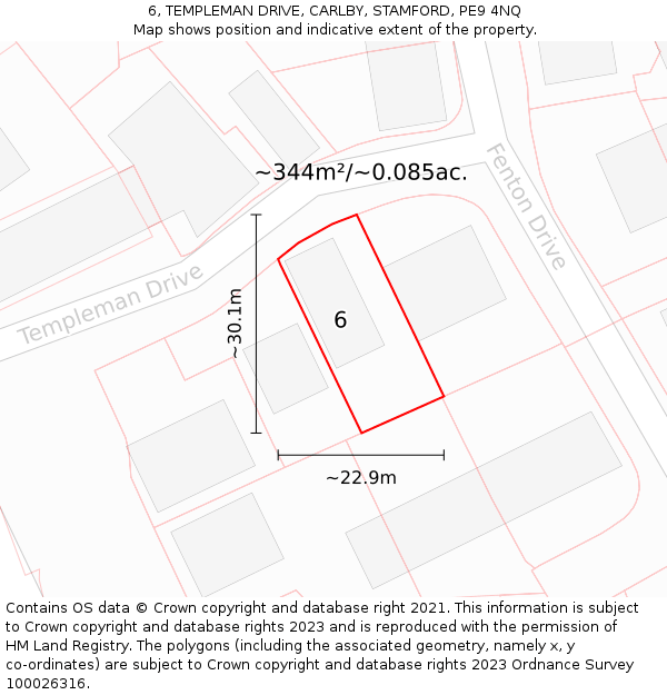 6, TEMPLEMAN DRIVE, CARLBY, STAMFORD, PE9 4NQ: Plot and title map