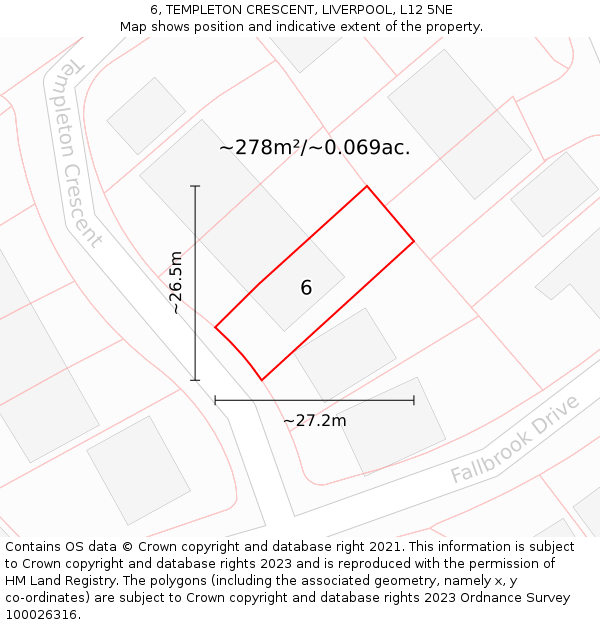 6, TEMPLETON CRESCENT, LIVERPOOL, L12 5NE: Plot and title map