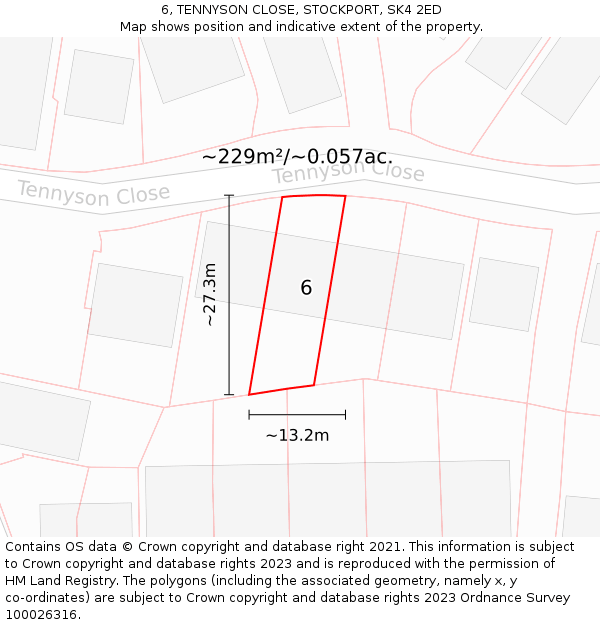 6, TENNYSON CLOSE, STOCKPORT, SK4 2ED: Plot and title map