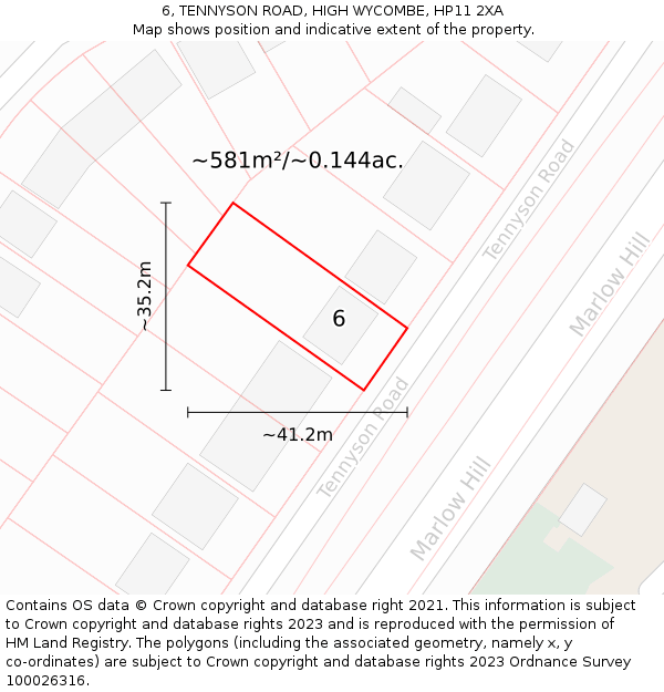 6, TENNYSON ROAD, HIGH WYCOMBE, HP11 2XA: Plot and title map