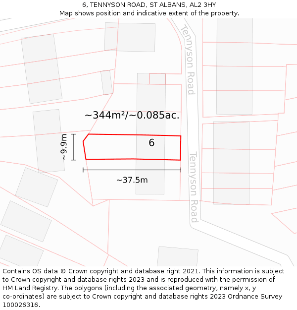 6, TENNYSON ROAD, ST ALBANS, AL2 3HY: Plot and title map